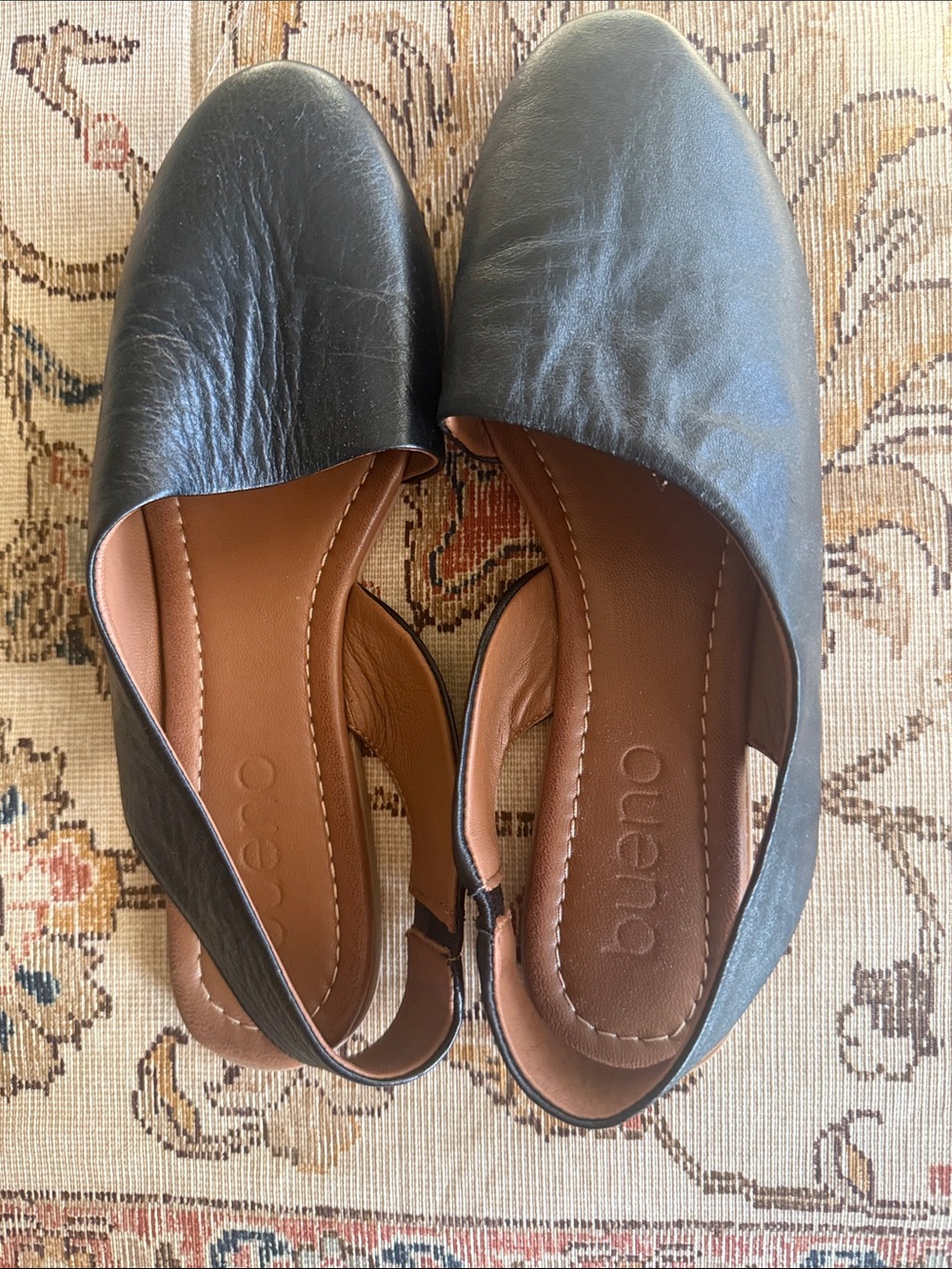 Bueno Black Leather Slingback Mules with Tan Insole